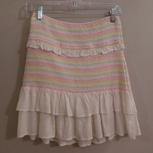 Crown & Ivy Cream Multicolor Ruffled Mini Skirt